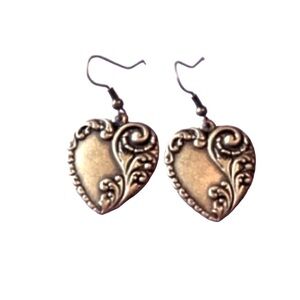 Victorian Art Nouveau Heart Earrings Brass NWT